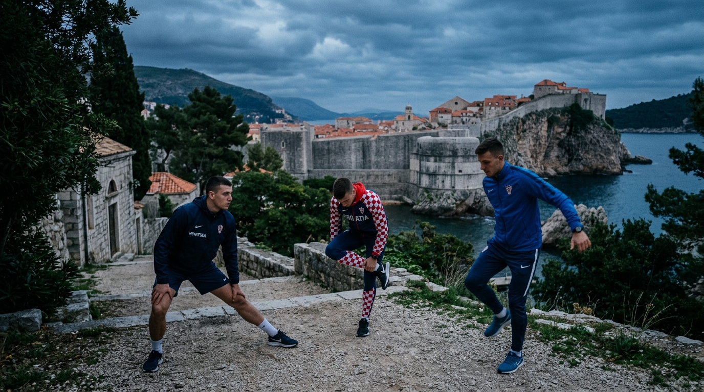 Grupa sportaša se zagrijava u parku u Dubrovniku